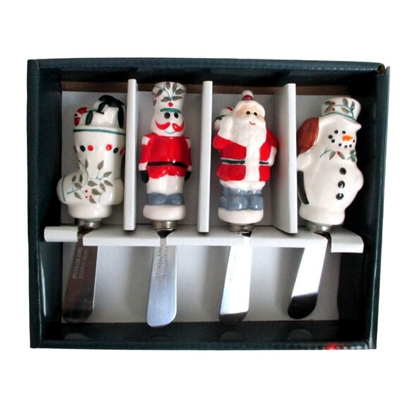 Pfaltzgraff Winterberry Christmas Spreaders Set Of 4 - Santa Snowman Toy Soldier - Picture 1 of 5